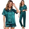 image:imageSWOMOG Womens Silk Satin Pajama Sets 3Pcs Button Down Pj Set Short Sleeve Sleepwear Loungewear Pjs Nightwear XSXXLGreen