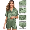 image:imageSWOMOG Womens Silk Satin Pajama Sets 3Pcs Button Down Pj Set Short Sleeve Sleepwear Loungewear Pjs Nightwear XSXXLMatcha