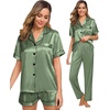 image:imageSWOMOG Womens Silk Satin Pajama Sets 3Pcs Button Down Pj Set Short Sleeve Sleepwear Loungewear Pjs Nightwear XSXXLMatcha