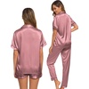 image:imageSWOMOG Womens Silk Satin Pajama Sets 3Pcs Button Down Pj Set Short Sleeve Sleepwear Loungewear Pjs Nightwear XSXXLMisty Rose