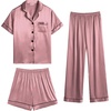 image:imageSWOMOG Womens Silk Satin Pajama Sets 3Pcs Button Down Pj Set Short Sleeve Sleepwear Loungewear Pjs Nightwear XSXXLMisty Rose