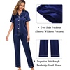 image:imageSWOMOG Womens Silk Satin Pajama Sets 3Pcs Button Down Pj Set Short Sleeve Sleepwear Loungewear Pjs Nightwear XSXXLNavy Blue