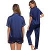 image:imageSWOMOG Womens Silk Satin Pajama Sets 3Pcs Button Down Pj Set Short Sleeve Sleepwear Loungewear Pjs Nightwear XSXXLNavy Blue