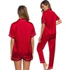 image:imageSWOMOG Womens Silk Satin Pajama Sets 3Pcs Button Down Pj Set Short Sleeve Sleepwear Loungewear Pjs Nightwear XSXXLRed