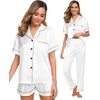 image:imageSWOMOG Womens Silk Satin Pajama Sets 3Pcs Button Down Pj Set Short Sleeve Sleepwear Loungewear Pjs Nightwear XSXXLWhite