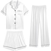 image:imageSWOMOG Womens Silk Satin Pajama Sets 3Pcs Button Down Pj Set Short Sleeve Sleepwear Loungewear Pjs Nightwear XSXXLWhite