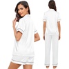 image:imageSWOMOG Womens Silk Satin Pajama Sets 3Pcs Button Down Pj Set Short Sleeve Sleepwear Loungewear Pjs Nightwear XSXXLWhite With Eye Mask