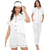 image:imageSWOMOG Womens Silk Satin Pajama Sets 3Pcs Button Down Pj Set Short Sleeve Sleepwear Loungewear Pjs Nightwear XSXXLWhite With Eye Mask