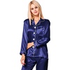 image:imageSWOMOG Womens Silk Satin Pajamas Long Sleeve Loungewear TwoPiece Sleepwear ButtonDown Pj Set Deep Sea Blue
