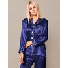 image:imageSWOMOG Womens Silk Satin Pajamas Long Sleeve Loungewear TwoPiece Sleepwear ButtonDown Pj Set Deep Sea Blue