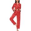 image:imageSWOMOG Womens Silk Satin Pajamas Set Long Sleeve Sleepwear Two Pieces Loungewear Set ButtonDown Contrast Pjs SetChristmas Red