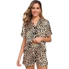 image:imageSWOMOG Womens Silk Satin Pajamas Set Short Sleeve Sleepwear Button Down Top and Shorts Loungewear 2 Piece Pjs Set XS3XL Brown Leopard Medium