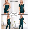 image:imageSWOMOG Womens Silk Satin Pajamas Sets 7pcs Sleepwear Sexy Cami Shorts Set and Button Down Short Sleeve Satin PjsDeep Green