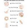 image:imageSWOMOG Womens Silk Satin Pajamas Sets 7pcs Sleepwear Sexy Cami Shorts Set and Button Down Short Sleeve Satin PjsSolid Champagne