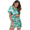 image:imageSWOMOG Womens Silk Satin Pajamas Short Sleeve Loungewear TwoPiece Sleepwear ButtonDown Pj Set