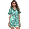 image:imageSWOMOG Womens Silk Satin Pajamas Short Sleeve Loungewear TwoPiece Sleepwear ButtonDown Pj Set