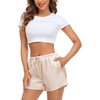 image:imageSWOMOG Womens Silk Stain Pajama Shorts Pj Bottoms with Pockets Drawstring Sleep Shorts Boxer Soft Lounge ShortsBlackChampagne