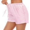 image:imageSWOMOG Womens Silk Stain Pajama Shorts Pj Bottoms with Pockets Drawstring Sleep Shorts Boxer Soft Lounge ShortsBlackPink