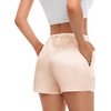 image:imageSWOMOG Womens Silk Stain Pajama Shorts Pj Bottoms with Pockets Drawstring Sleep Shorts Boxer Soft Lounge ShortsWhiteChampagne