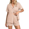 image:imageSWOMOG 100 Cotton Pajama Set For Women 2PCS Plaid Pjs Set Short Sleeve Shirts with Pockets Button Down Cute LoungewearBrown Gingham
