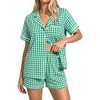 image:imageSWOMOG 100 Cotton Pajama Set For Women 2PCS Plaid Pjs Set Short Sleeve Shirts with Pockets Button Down Cute LoungewearGreen Gingham