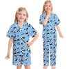 image:imageSWOMOG Big Girls Pajama Set 3PCS Button Dowm Sleepwear Short Sleeve with ShortampLong Pants PJs Cute Print LoungewearPanda Blue