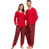 image:imageSWOMOG Christmas Pajamas Set for Couples Long Sleeve Sleepwear Women amp Men Matching Pjs Set Loungewear SetChristmas Red Grid  Solid Top