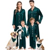 image:imageSWOMOG Family Matching Pajama Set Silky Satin Pajamas Long Sleeve Sleepwear Button Down Loungewear 2 Pcs Pj SetDeep Green 150Age for 1213Y