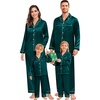 image:imageSWOMOG Family Matching Pajamas Set Christmas Pajamas Long Sleeve Button Down Pj Set 2Pcs Festival Party SleepwearDeep Green