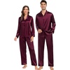 image:imageSWOMOG Family Matching Pajamas Silk Satin Long Sleeve Sleepwear Soft Button Down Loungewear 2 Pcs Pj SetDark Wine Red