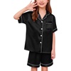 image:imageSWOMOG Kids Satin Pajamas Sets Girls Boys ButtonDown Pjs Short Sleeve Silk Nightwear 2 Piece Lounge SetsDimblack