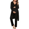 image:imageSWOMOG Maternity Nursing Robe Set 3 Piece Postpartum Breastfeeding Pajamas 3 in 1 Hospital Labor Delivery Pregnancy PjsBlack Greypants