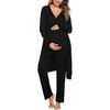 image:imageSWOMOG Maternity Nursing Robe Set 3 Piece Postpartum Breastfeeding Pajamas 3 in 1 Hospital Labor Delivery Pregnancy PjsBlackpants