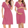 image:imageSWOMOG Women 3 in 1 DeliveryLaborNursing Nightgown Short Sleeve Pleated Maternity Sleepwear for BreastfeedingCoral