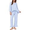 image:imageSWOMOG Womens 100 Cotton Ruffle Pajama SetBlue Striped