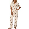 image:imageSWOMOG Womens 2 Piece Pajama Sets Shorts Sleeve Pajamas Cute Pj Set Lounge Matching Pjs Button Shirt with Long PantsBeige Bear