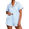image:imageSWOMOG Womens Pajama Sets Cute Ruffle Matching PJs Sleepwear Button Down Short Sleeve Loungewear 2 Piece PJ SetBlue Plaid Cherry
