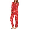 image:imageSWOMOG Womens Silk Satin Pajamas Set Long Sleeve Sleepwear Two Pieces Loungewear Set ButtonDown Contrast Pjs SetChristmas Red