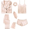 image:imageSWOMOG Womens Silk Satin Pajamas Sets 7pcs Sleepwear Sexy Cami Shorts Set and Button Down Short Sleeve Satin PjsChampagne