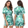 image:imageSWOMOG Womens Silk Satin Pajamas Short Sleeve Loungewear TwoPiece Sleepwear ButtonDown Pj Set