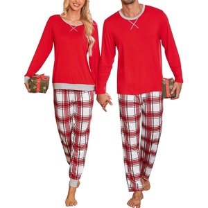 image:imageSWOMOG Christmas Pajamas Set for Couples Long Sleeve Sleepwear Women amp Men Matching Pjs Set Loungewear SetRed White Plaid