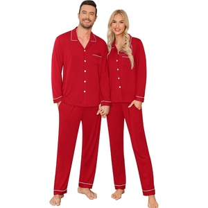 image:imageSWOMOG Couple Matching Pajamas Set Christmas Pajamas Long Sleeve Button Down Pj Set Festival Party Xmas SleepwearRed