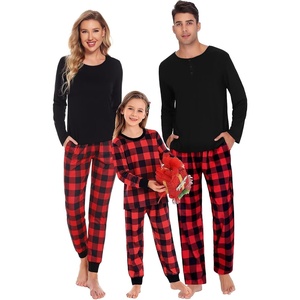 image:imageSWOMOG Couple Matching Pajamas Set Christmas Pajamas Long Sleeve Button Down Pj Set Festival Party Xmas SleepwearRed Black Plaid
