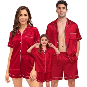 image:imageSWOMOG Couple Matching Pajamas Sets Women amp Men Button Down Silk Pjs Men Short Sleeve Soft Lounge Sets 2 Pcs LoungewearLight Red