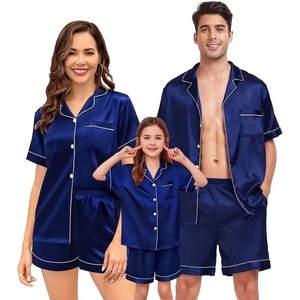 image:imageSWOMOG Couple Matching Pajamas Sets Women amp Men Button Down Silk Pjs Men Short Sleeve Soft Lounge Sets 2 Pcs LoungewearNavy Blue