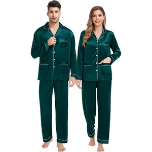 image:imageSWOMOG Couples Matching Pajamas Set Women amp Men Satin Long Sleeve Sleepwear Soft Button Down Pj Set Silk LoungewearDeep Green