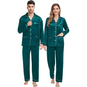 image:imageSWOMOG Couples Matching Pajamas Set Women amp Men Satin Long Sleeve Sleepwear Soft Button Down Pj Set Silk LoungewearGreen