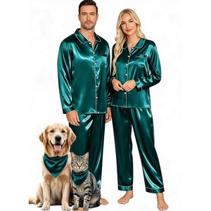 image:imageSWOMOG Couples Pajamas Sets Silk Satin Long Sleeve Sleepwear Button Down Loungewear Pjs Set Classic Pajama SXXLDeep Green