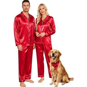 image:imageSWOMOG Couples Pajamas Sets Silk Satin Long Sleeve Sleepwear Button Down Loungewear Pjs Set Classic Pajama SXXLRed