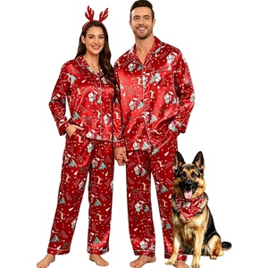 image:imageSWOMOG Couples Pajamas Sets Silk Satin Long Sleeve Sleepwear Button Down Loungewear Pjs Set Classic Pajama SXXLRed Christmas